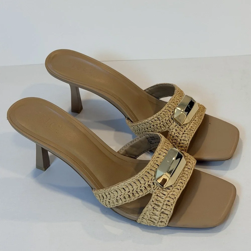 I.N.C International Concepts Size-10 M Women Kadrif Raffia Slide Sandals Natural